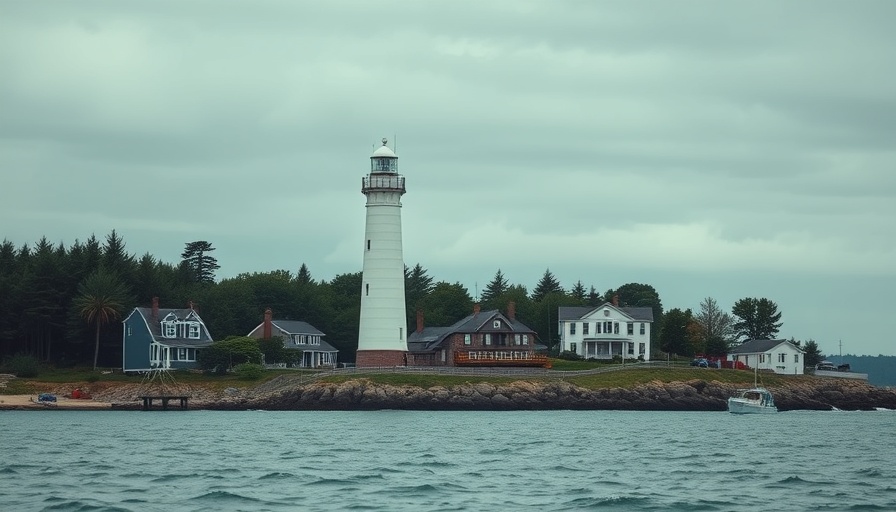 Cross Sound Ferry lighthouse, serene coastal view with lighthouse and trees