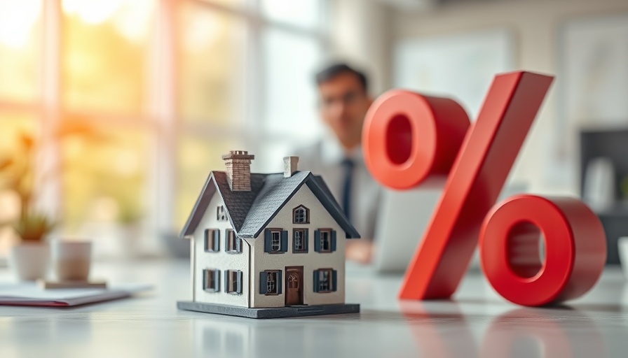 Model house and percentage symbol for rising mortgage rates illustration.