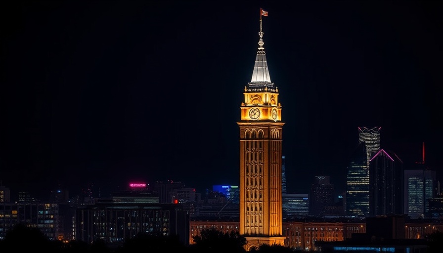 Austin university tower lit at night, vibrant skyline view.
