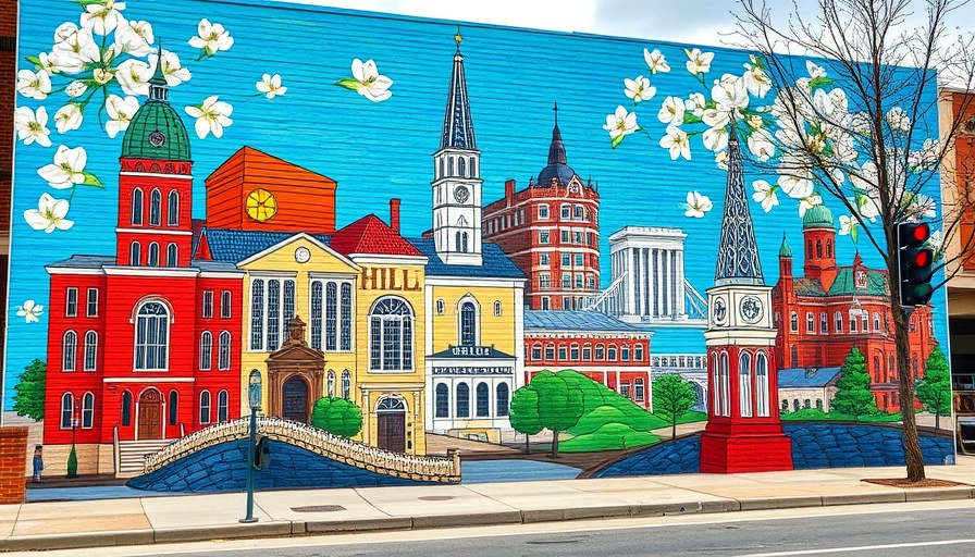 Colorful Chapel Hill mural with landmarks, Triangle food scene.