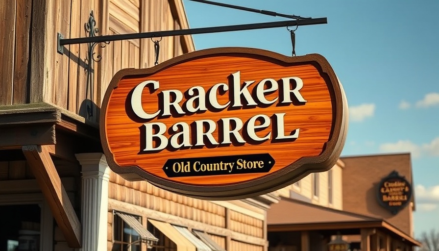 Classic Cracker Barrel sign on Old Country Store in bright sunlight.