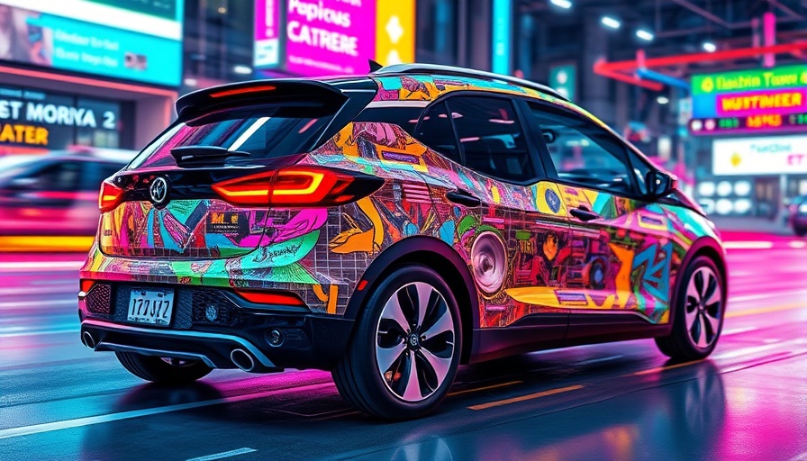 Abstract illustration depicting the fall of EV startup Fisker with colorful graphics.