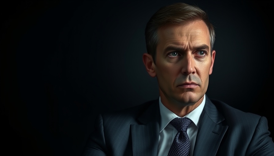 Thoughtful business person in suit, dark setting, contemplating AI trade secrets theft.