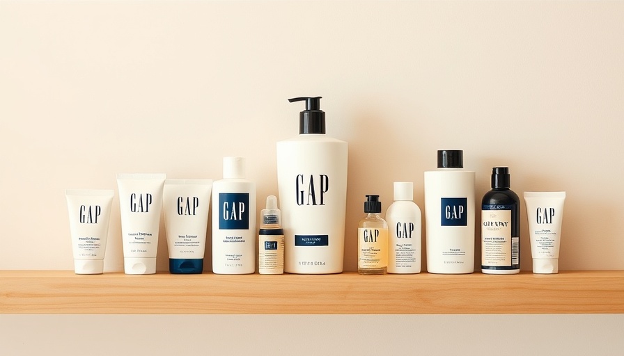 Elegant arrangement of Gap and Old Navy beauty products on a shelf.