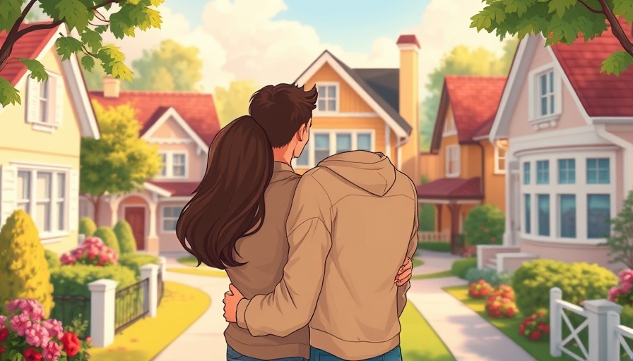 Couple admiring house, symbolizing falling mortgage rates.