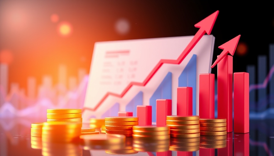 Digital marketing growth elements with charts and coins.