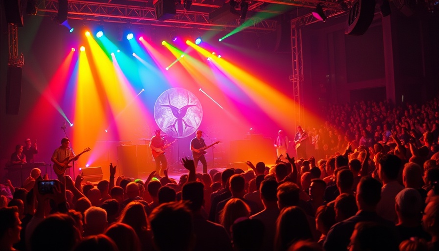 Concert scene with musicians and colorful lights driving small business growth