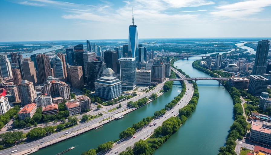 Aerial view of Jacksonville cityscape with skyscrapers and river.