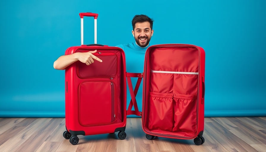 Noble All-in-One Carry-On Review with man pointing at suitcase.