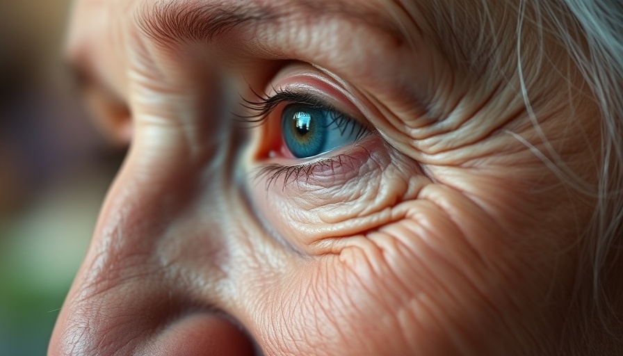 Close-up of an elderly woman's eye with new lens, highlighting expressions.