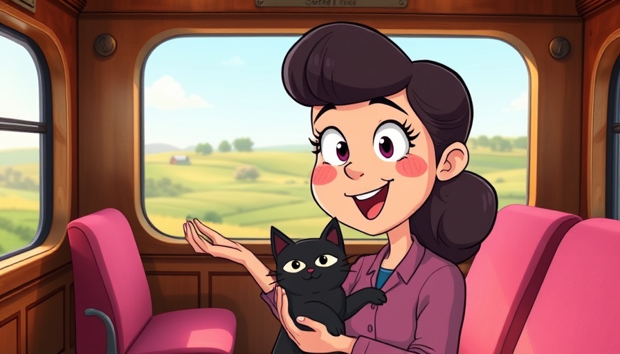 Tottering-by-Gently animation of woman and cat in train.