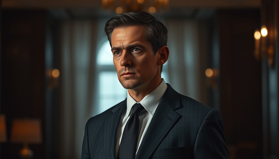 Serious-looking man in suit contemplating, blurred background, AI Chatbots Encouraging Self-Harm.