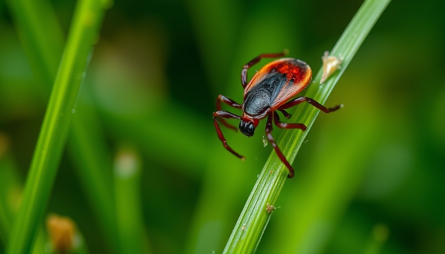 Close-up of a tick in a grassy area, ticks migrating health risks.