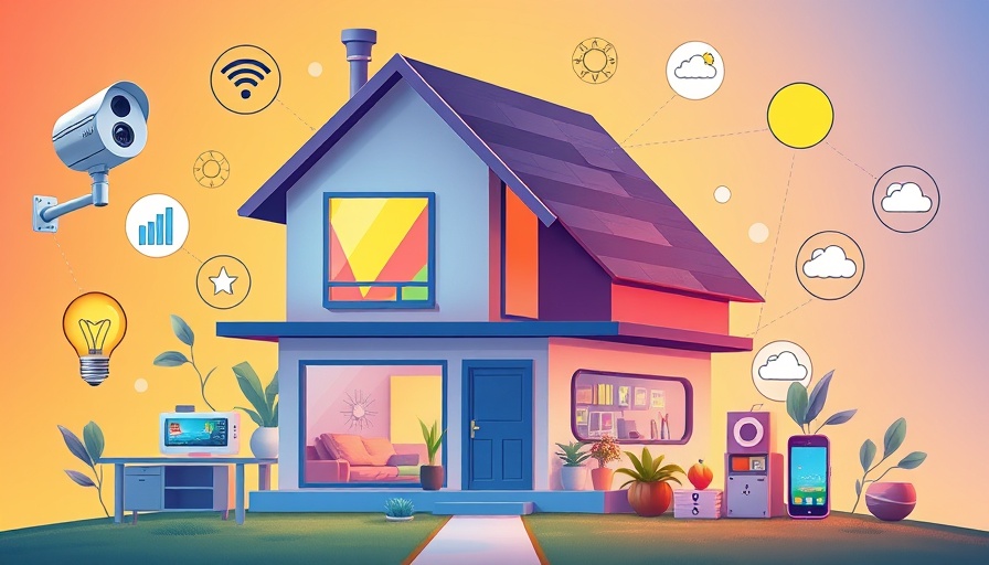Illustration of smart home technology for seasonal changes with icons.