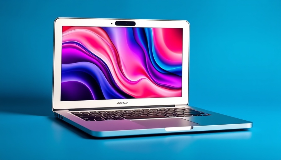Refurbished MacBook Air for business workflow on blue background.