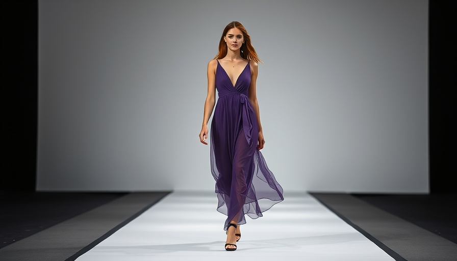 Model in sheer purple dress at Jil Sander Simone Bellotti debut