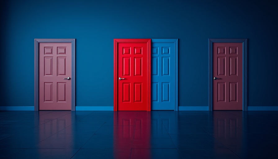 Blue doors with one red door, symbolizing AI entrepreneurship challenges.