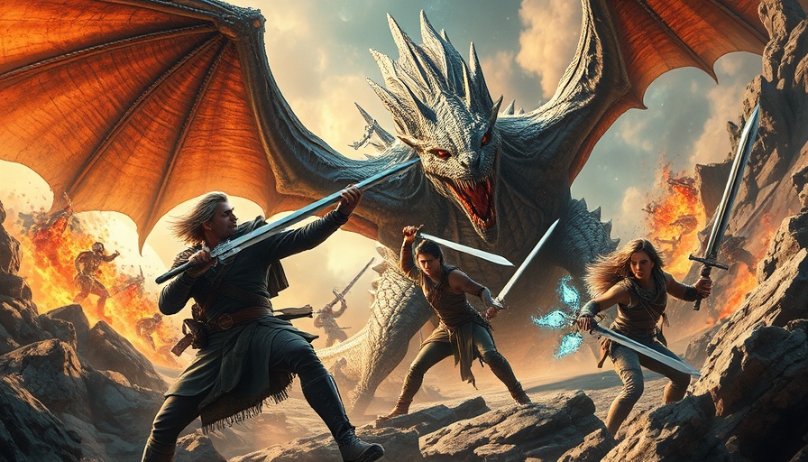 Epic fantasy battle scene with adventurers and dragon, symbolizing Starbreeze Dungeons & Dragons game cancellation.