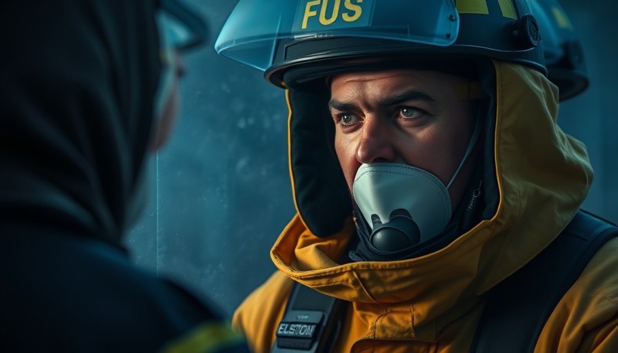 An emotional connection scene between a firefighter and a hazmat-clad person, symbolizing attachment to fictional characters.