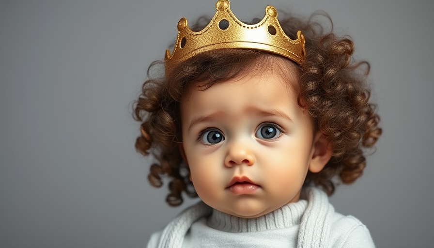 Romantasy baby with crown against a gray background