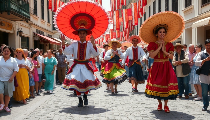 Colorful street festival showcasing cultural diversity and traditional figures.
