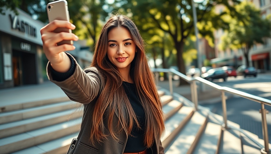 Young woman taking a selfie in the city, dealing with a narcissist.