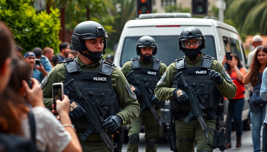 Officers and civilians, San Diego immigration raid scene.