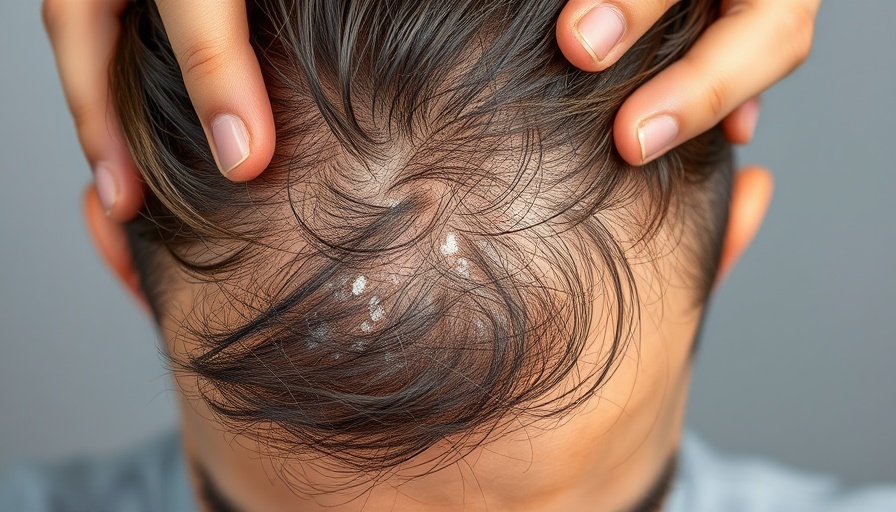 Close-up showing dandruff on scalp, highlighting hair issues.