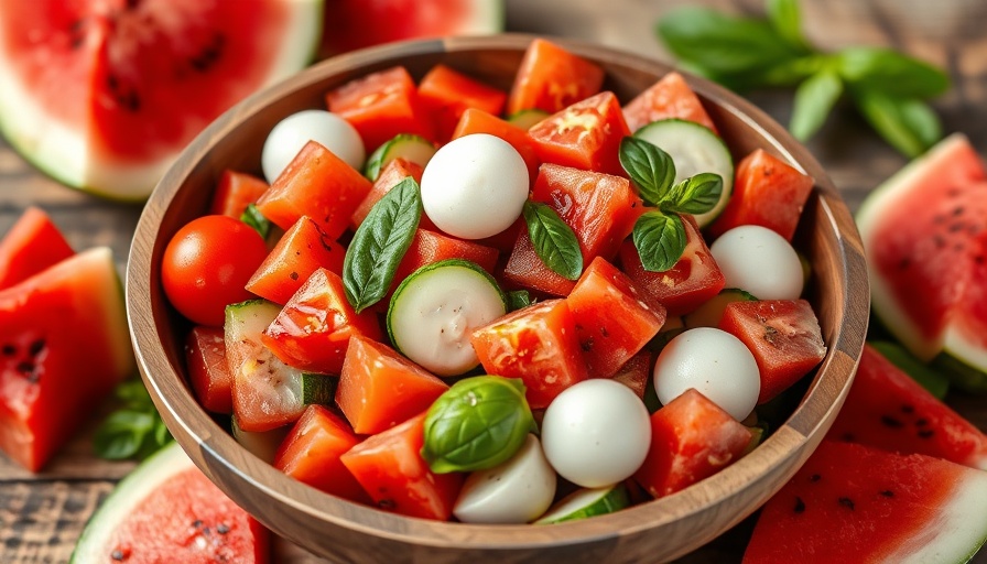 Colorful easy summer salad with fresh ingredients in a wooden bowl.