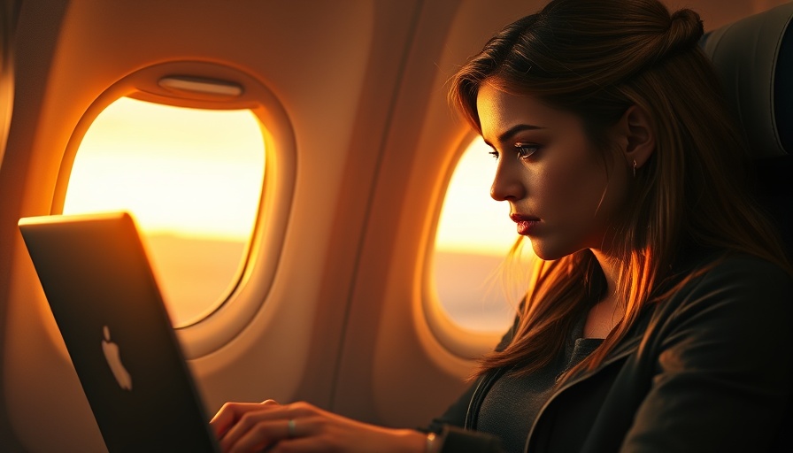 Focused young woman working on laptop on airplane, sunset light, Citi AAdvantage Executive Card for Alaska Airlines Loyalists.