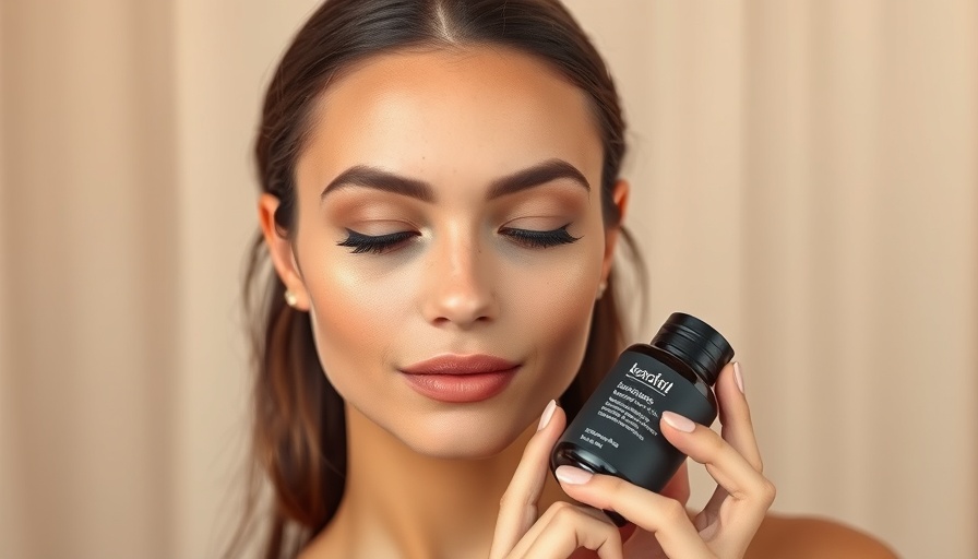Woman holding charcoal skincare product, neutral background