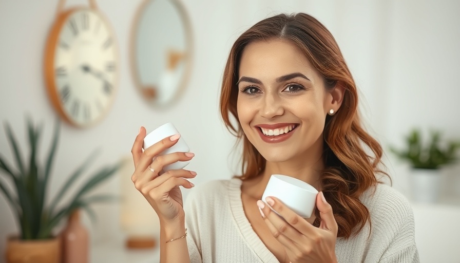 Woman following skin care routine order with a smile.