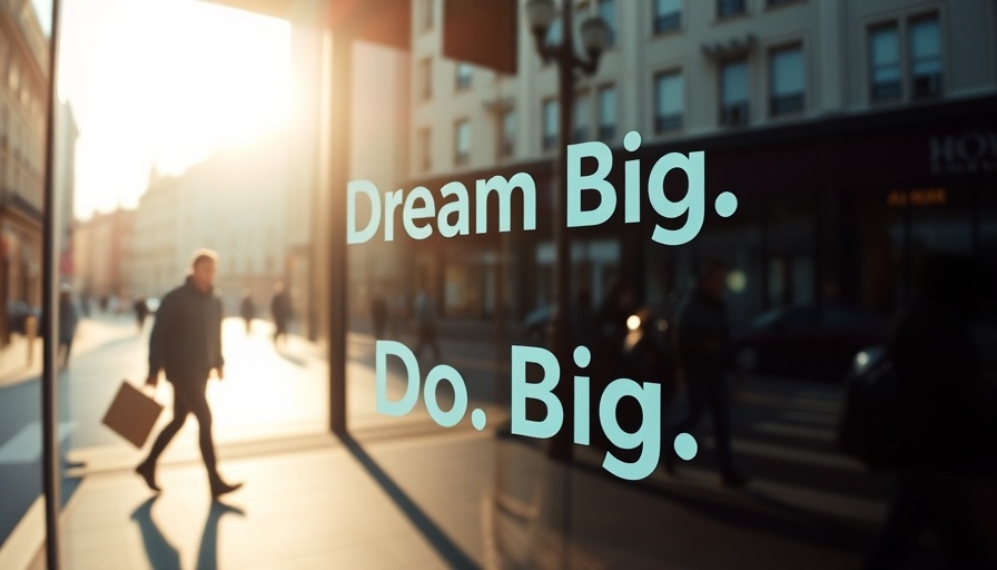 Motivational text on glass window reflecting street, AI life coach theme.