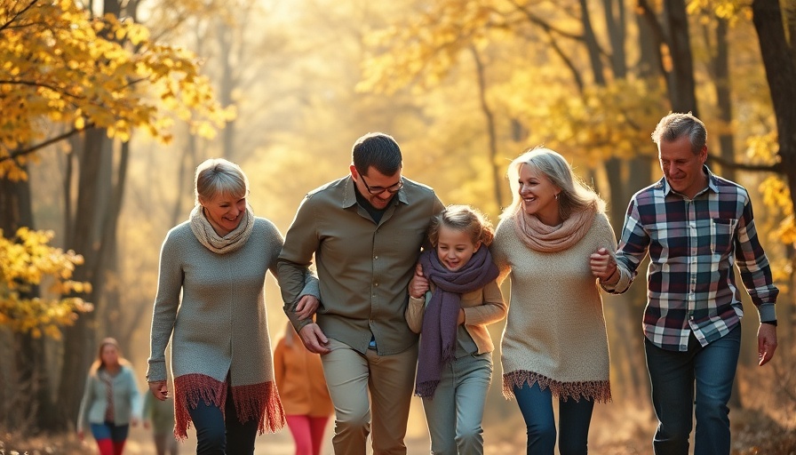 Family walking in autumn forest, legacy of faith for grandparents.