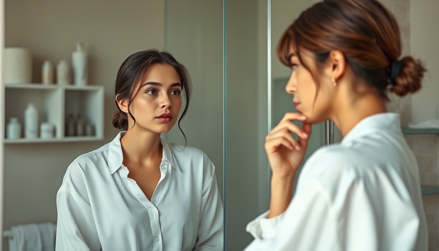 Contemplative woman reflecting in a mirror, family of origin therapy concept.