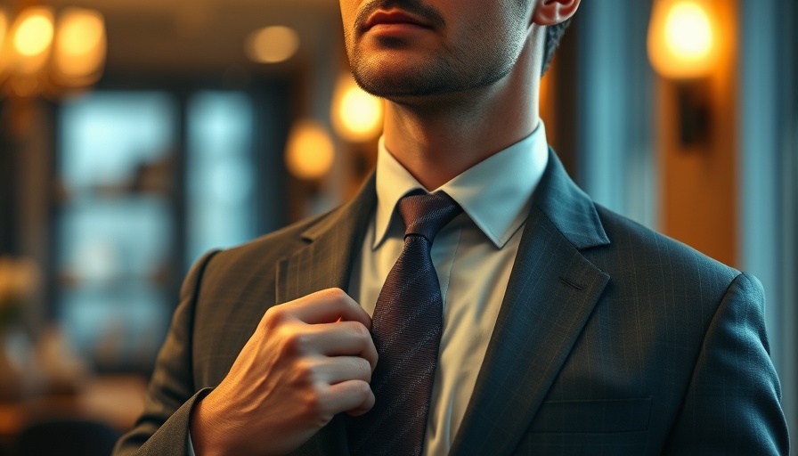 Man adjusting tie, online dating advice preparation.