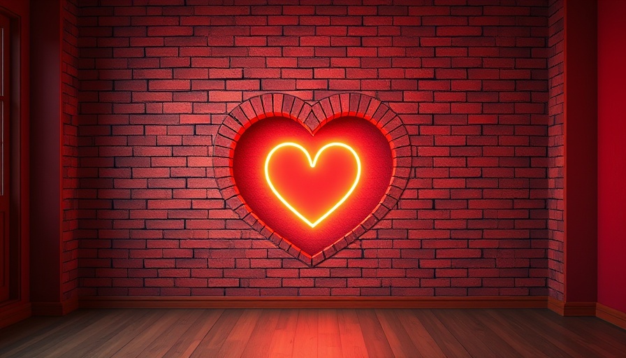 Heart-shaped brick wall with glowing center, warm ambiance.