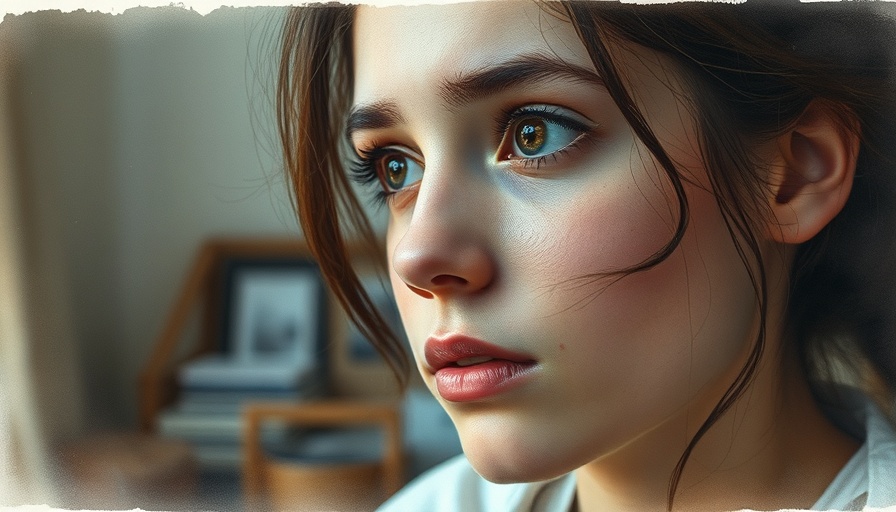 Thoughtful young woman indoors in a soft watercolor style.