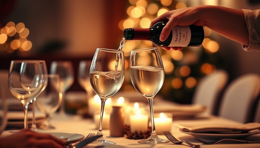 Holiday dining etiquette with wine pouring and table setting.