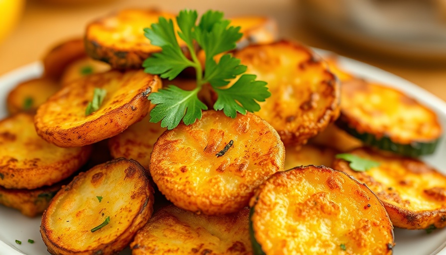 Crispy fried zucchini slices garnished with parsley on a plate.
