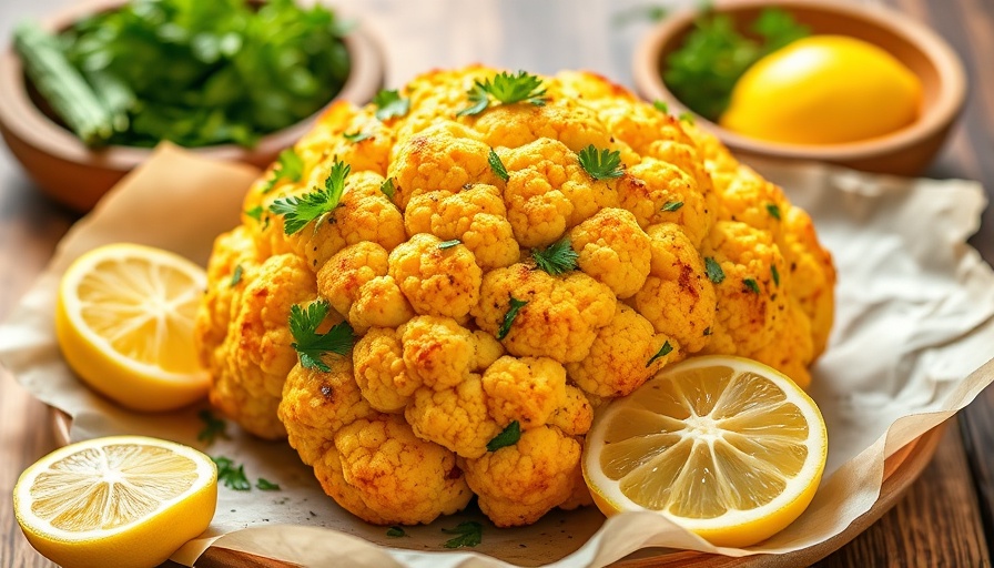 Whole roasted cauliflower recipe with lemon and herbs.