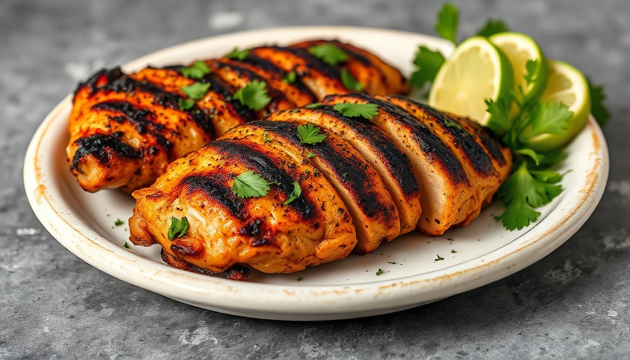 Delicious blackened chicken recipe on plate with lime wedges.