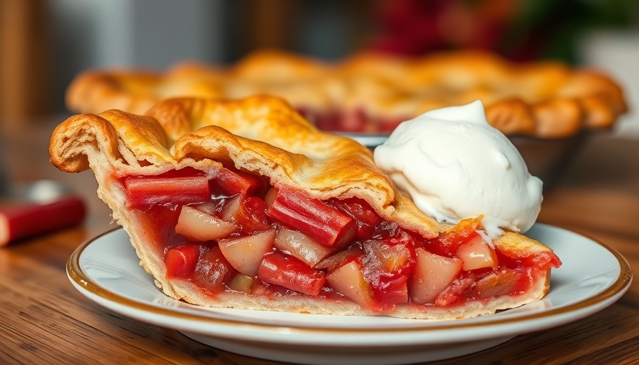 Delicious slice of rhubarb pie recipe with vanilla ice cream.