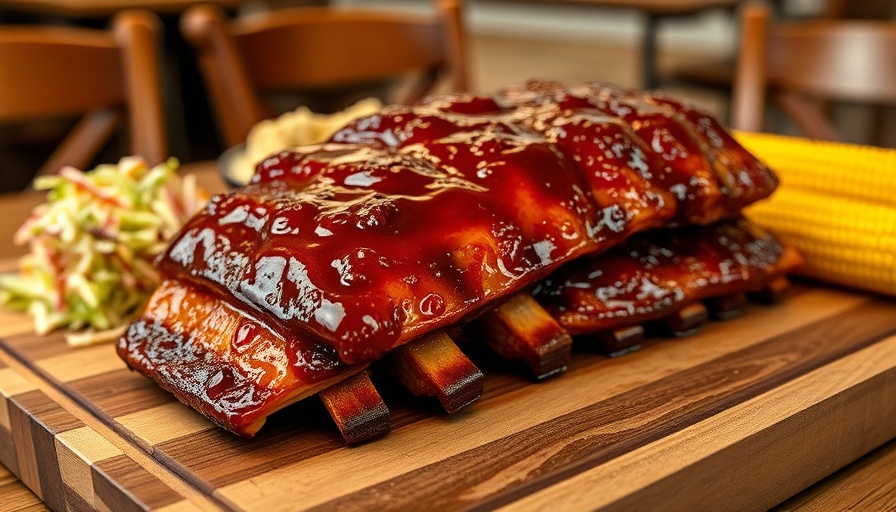 Juicy country style pork ribs with sides of coleslaw and corn.
