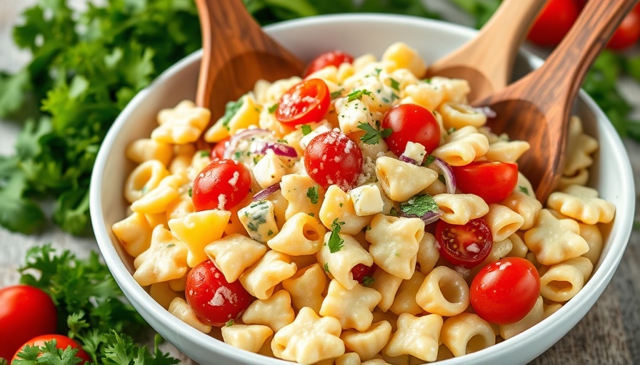 Cilantro Ranch Pasta Salad in a bowl with fresh ingredients.