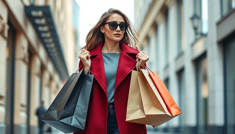 Fashionable woman exuding confidence with shopping bags, a fashion hack.