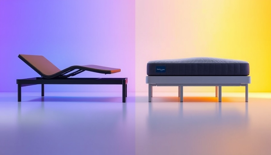 Comparison of adjustable mattress vs. frame on colorful gradient.