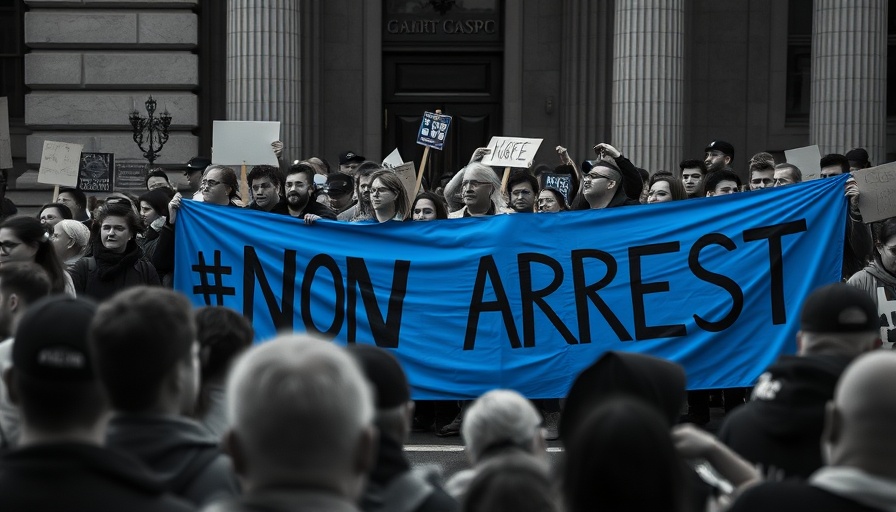 Protest against ICE courthouse arrests with blue banner.