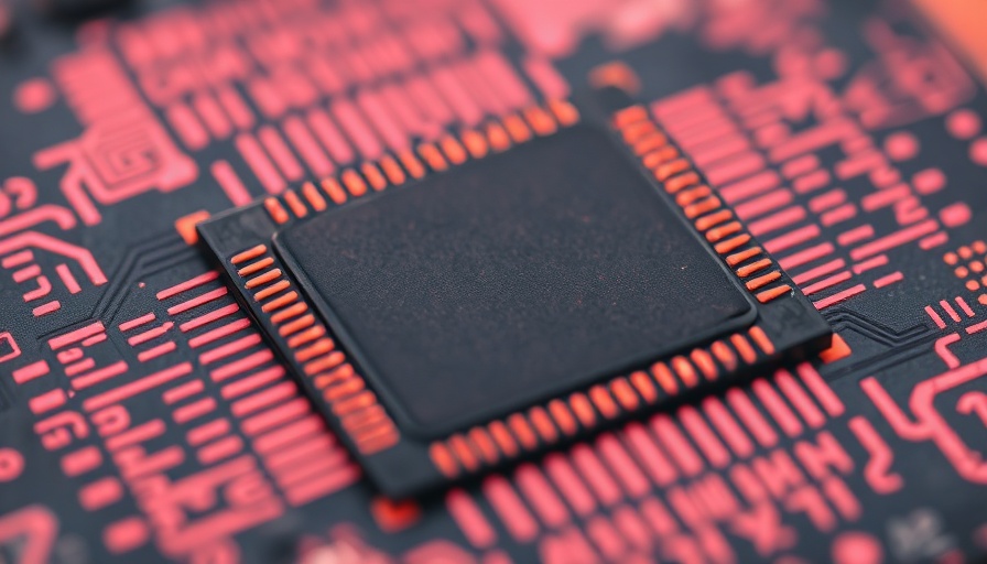 Close-up of a microchip on a textured surface, Qualcomm post-Apple future.