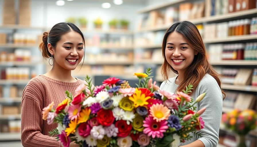 Young women arranging fresh flowers at Target in a vibrant retail setting.